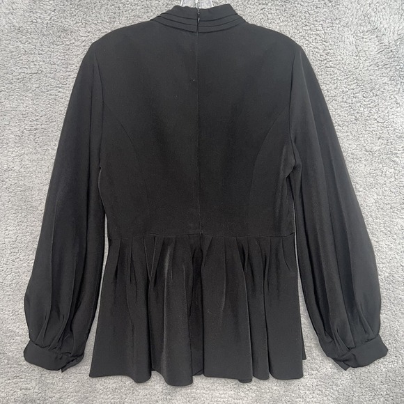 WHY DRESS Black Statement Sz L Sculpture Bow Pleated Bubble Blouse 3/4 Back Zip - Picture 3 of 11